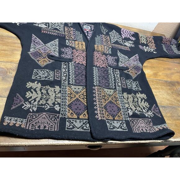 Johnny Was Biya Fenella Embroidered Kimono Cardigan Black Knit Open Front Small - Picture 4 of 16